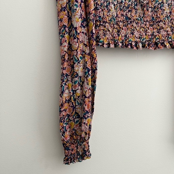 UO Old Soul Smocked Cropped Puff Long Sleeve Tie Blouse - Picture 11 of 11